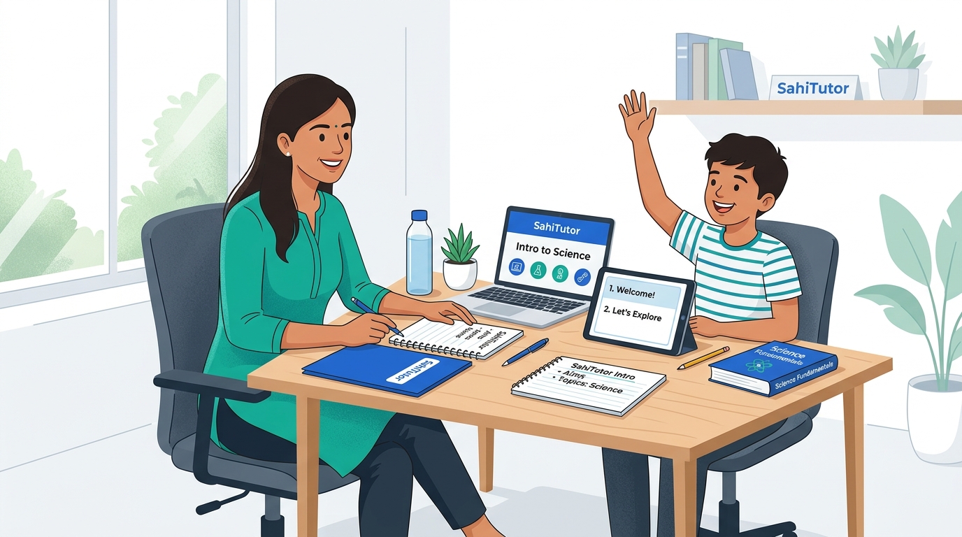 Energetic and well-prepared tutor conducting an interactive demo class with an enthusiastic student