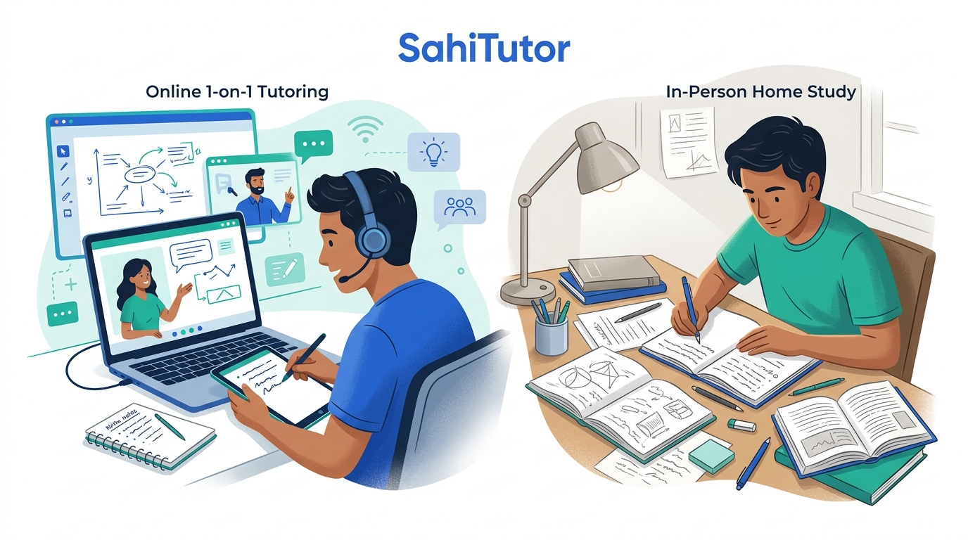 Comparison of online 1-on-1 tutoring with digital whiteboard versus focused in-person home study